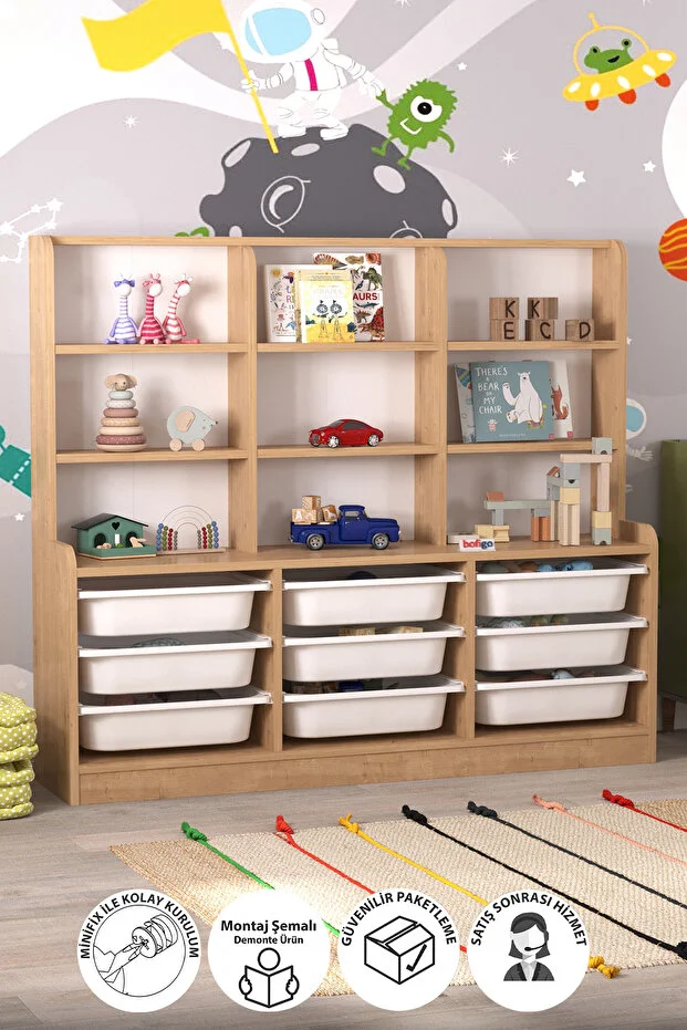 Almina 9 Sepetli 9 Raflı Dolap Çok Amaçlı Dolap Oyuncak Dolabı Almina Beyaz